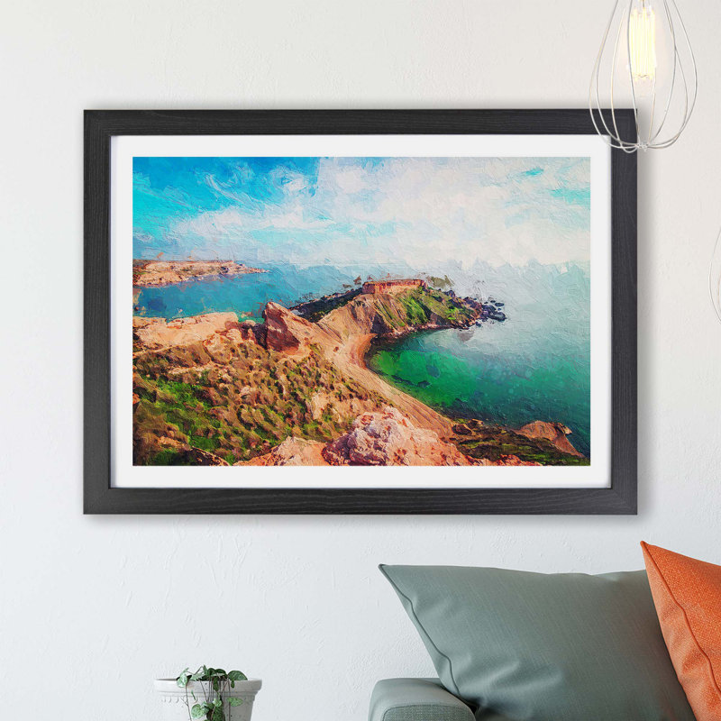 Sea View from Malta - Framed Print, 45cm H x 63cm W x 2cm D, Black