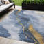 Tapis intérieur lavable abstrait bleu et doré 5 pi x 8 pi