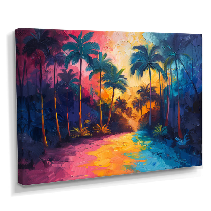 Vert, jaune, palmiers, oasis tropicale I - palmiers et palmiers, art mural, H 12 po x l 20 po, Toile tendue