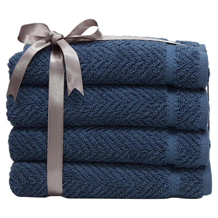 Herringbone Turkish Cotton Hand Towels, Midnight Blue