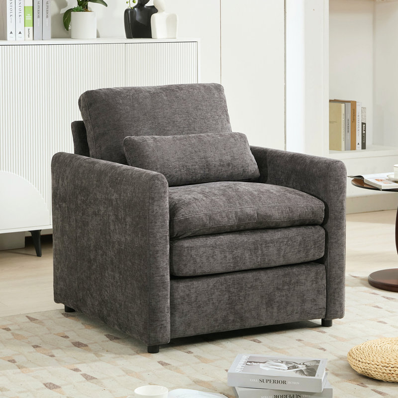 Fauteuil rembourré 31,9 "surdimensionné et confortable, Tissu gris chenille