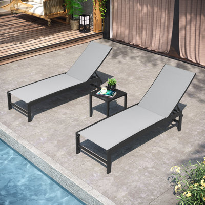 Esko Outdoor Metal Chaise Lounge Set with Table