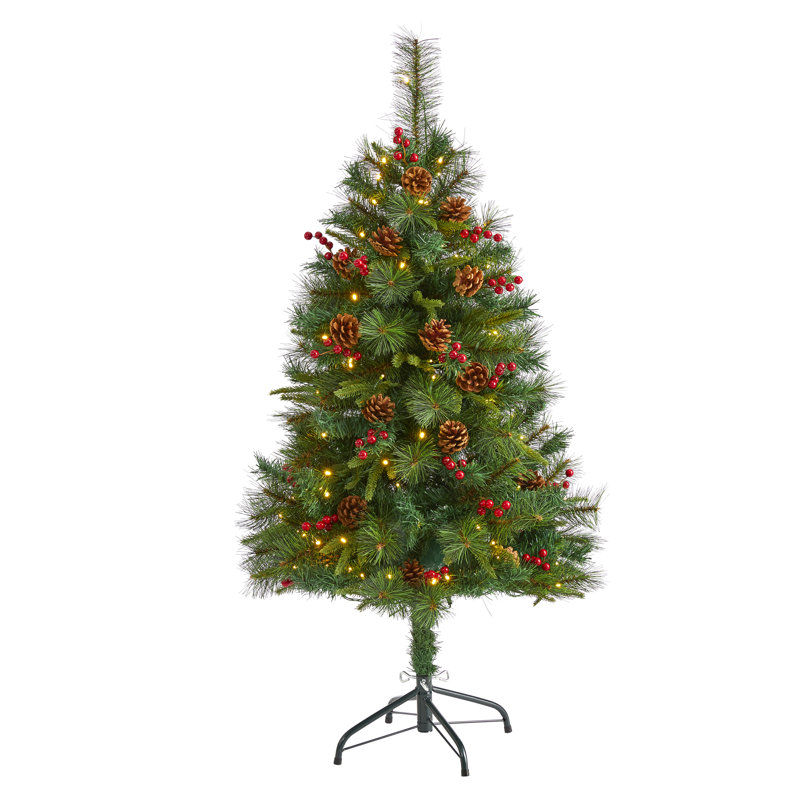 Arbre de Noël artificiel pin vert avec lumières claires/blanches, H 4 pi