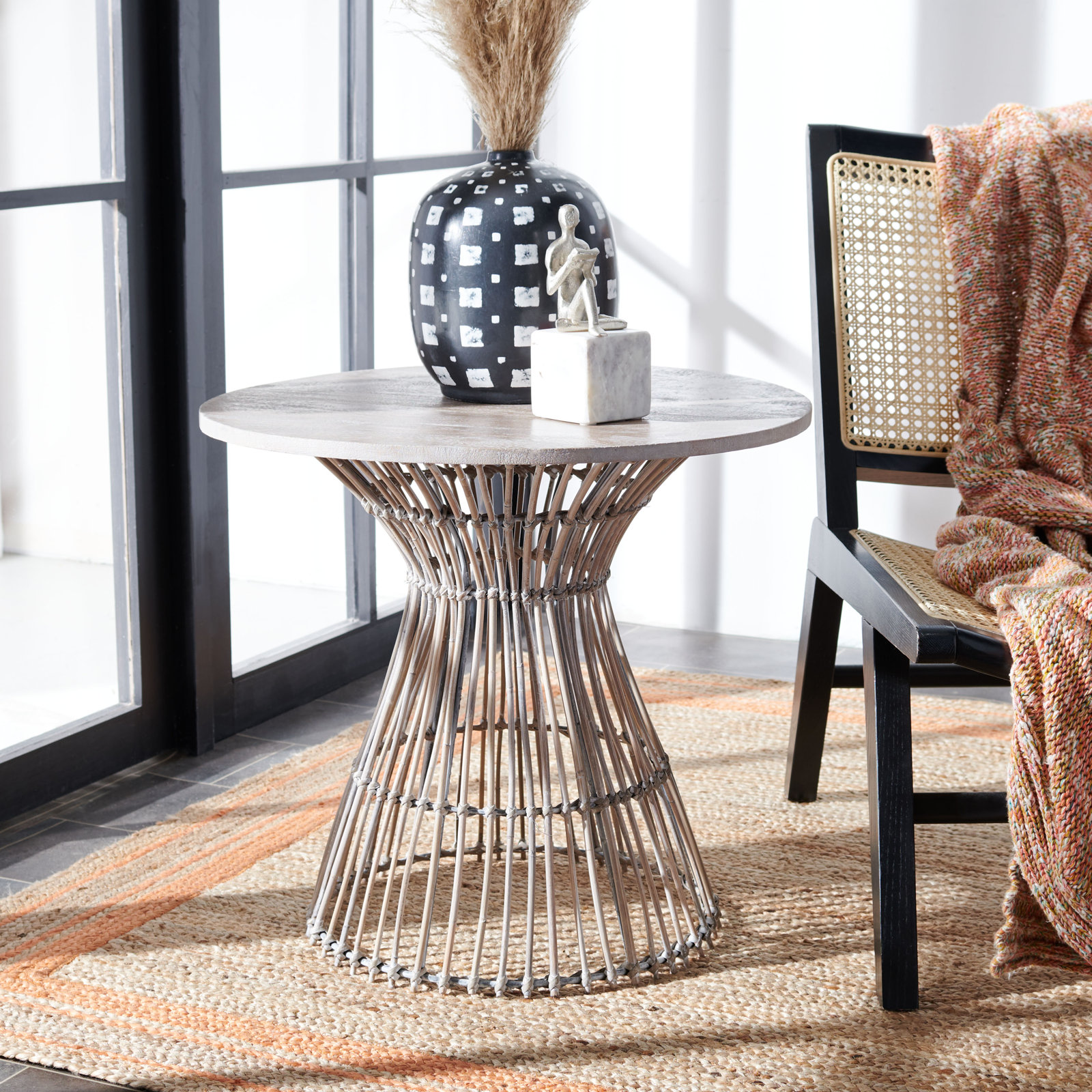 Angelo Solid Wood End Table, Gray White Wash