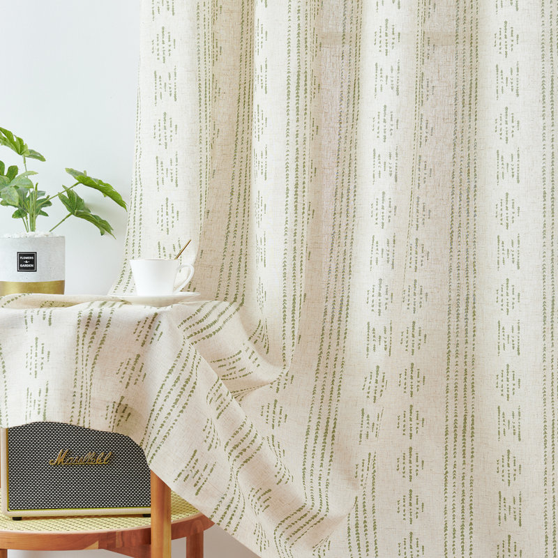 Amadas Linen Semi-Sheer Rod Pocket Curtain Pair, 52" W x 63" L, Sage/Flax