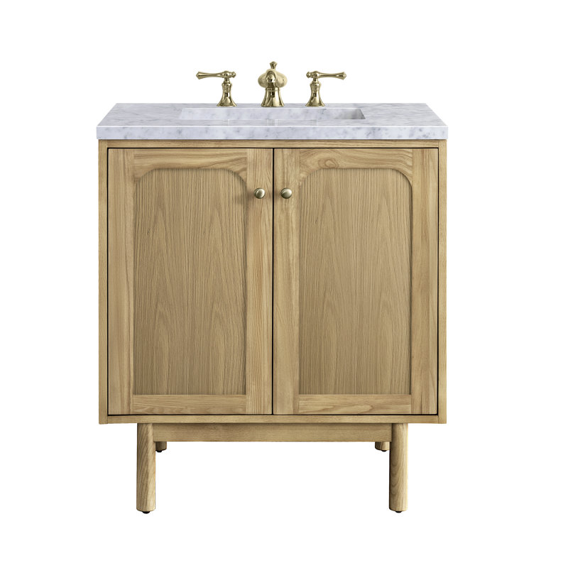 Laurent 30'' W Single Vanity, Light Natural Oak, Carrara White, 8" Widespread