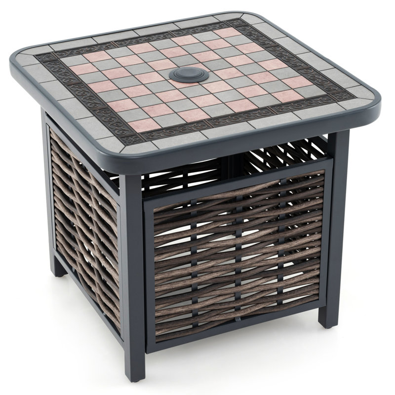 Square Metal Outdoor Side Table With Umbrella Hole , 55cm W 55cm D