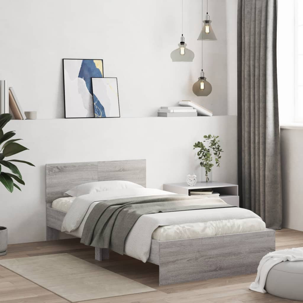 Vidaxl (Grey Sonoma, 100 X 200 Cm) Bed Frame With Headboard Bedroom Bed Base Mattress Foundation Bedstead - Image 3