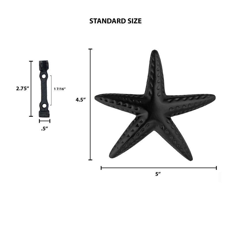 Heurtoir de porte étoile de mer, 5,25 po x 5 po x 1,5 po, Noir mat