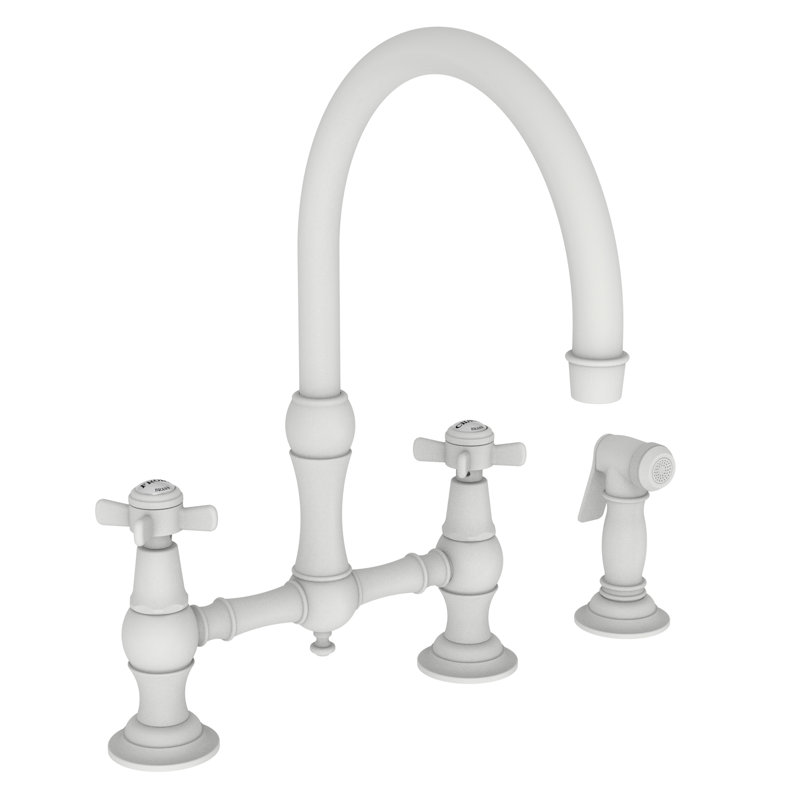 Fairfield Kitchen Bridge Faucet with Side Spray, Matte White