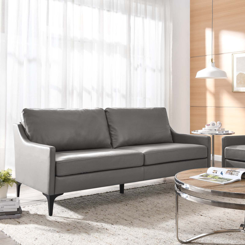 Modway Corland Leather Sofa, Gray Faux Leather