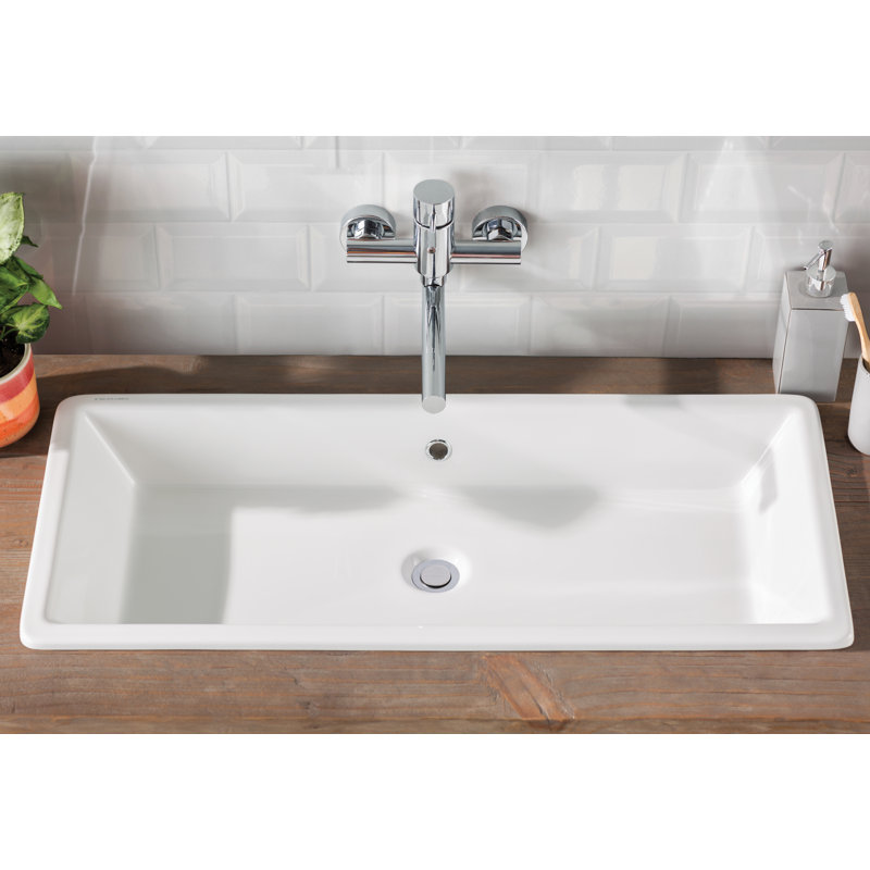 Scarabeo By Nameeks Gaia 15.6'' Glossy White Ceramic Rectangular Drop-in, Vessel Bathroom Sink with Overflow