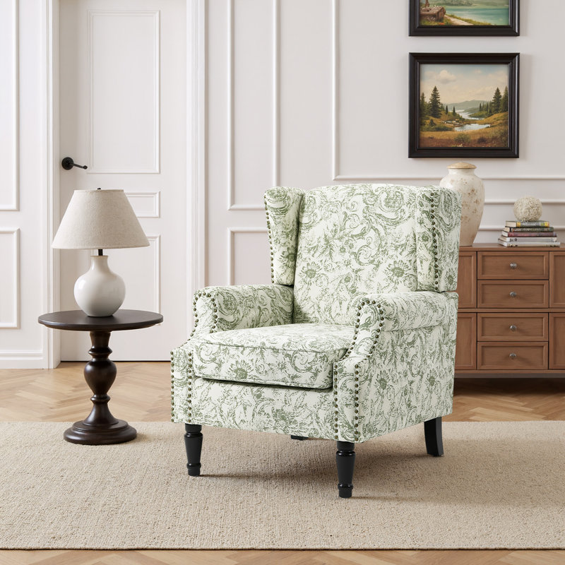 Upholstered Accent Chair, Rococo Green Polyester/Black