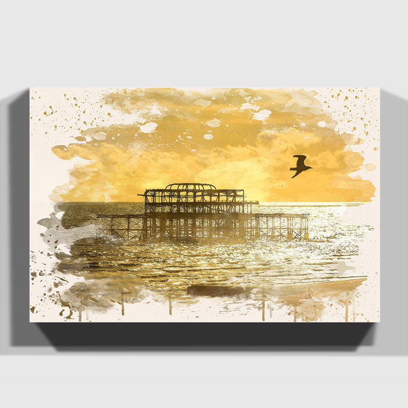 Brighton West Pier Beach Seascape Sunset Painting on Canvas - Wrapped Canvas, 40cm H x 60cm W