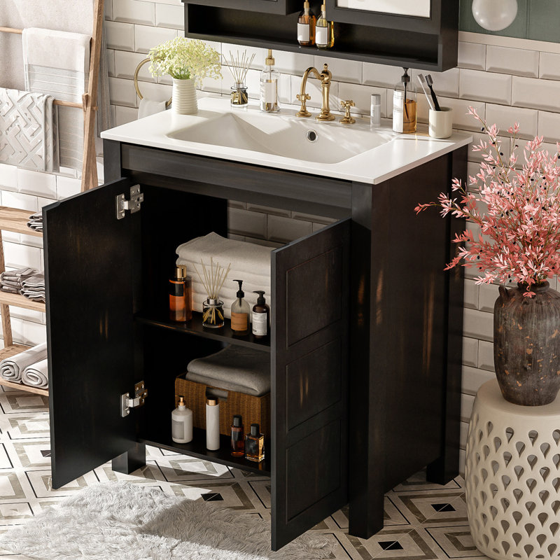 30'' Single Bathroom Vanity With Ceramic Top, Black