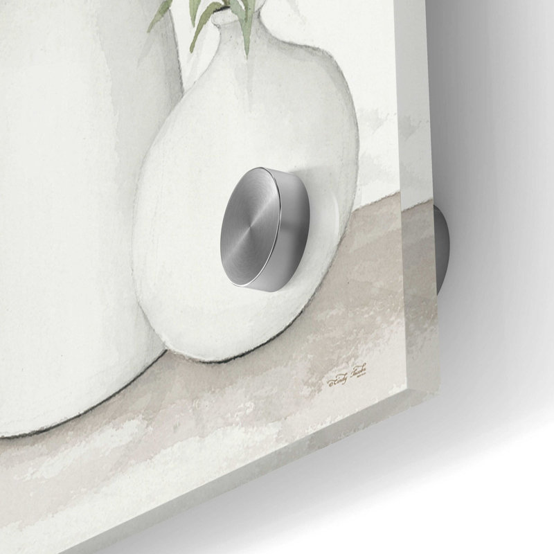 «White Vases Still Life» par Cindy Jacobs, art mural en verre acrylique, H 12 po x l 36 po x P 0,2 po
