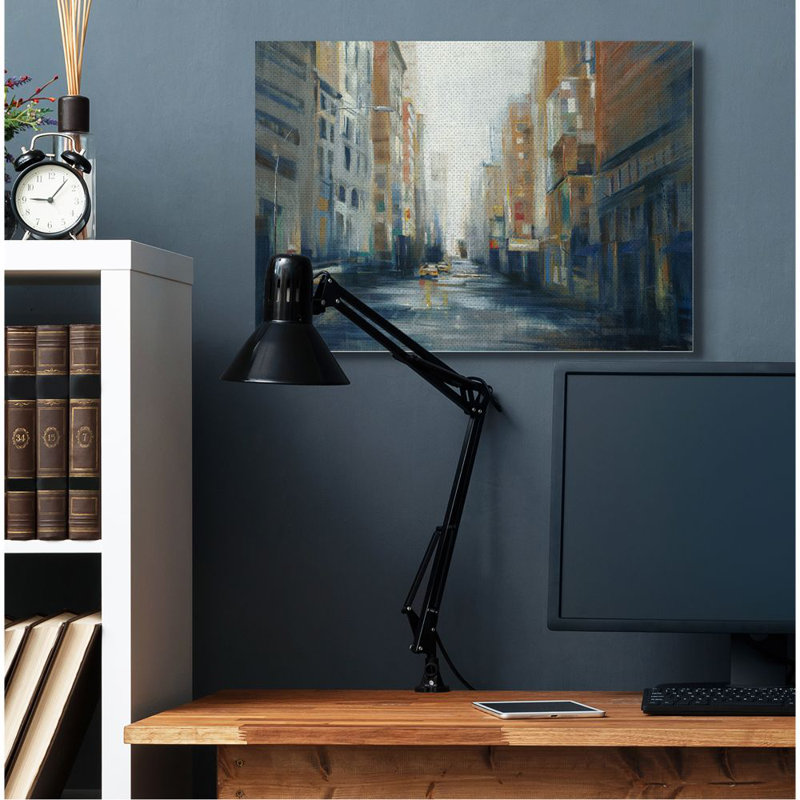 «Cityscape Street After Rain» par Third and Wall - reproduction d'art, H 30 po x l 40 po, Toile tendue