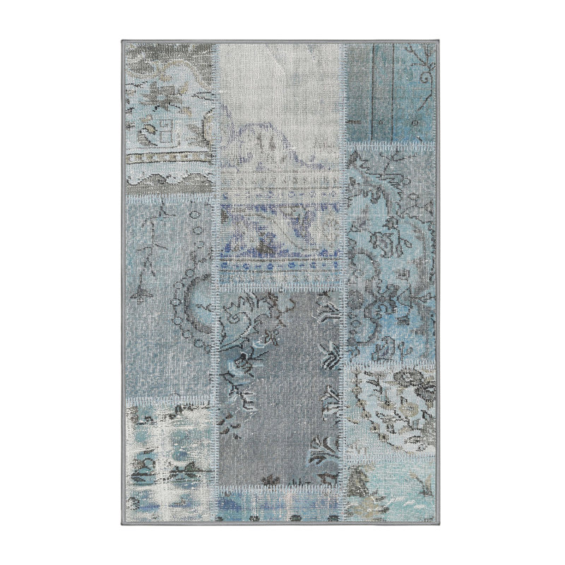 Tapis gris/bleu zone contemporaine, Rectangle 8 pi x 10 pi