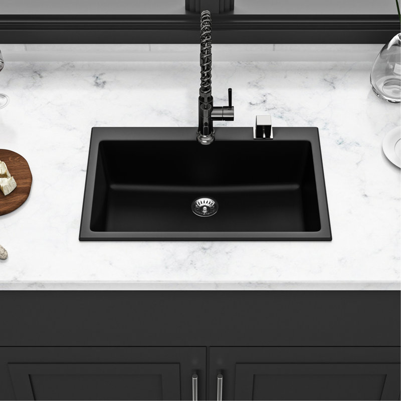 Évier de cuisine en granite noir 33 po x 22 po, hygiénique et durable 33 po x 22 po - style granit, robuste