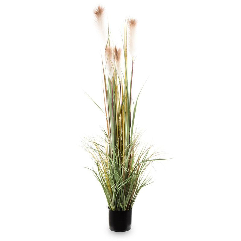Faux Evergreen Grass in Pot, 150cm H x 60cm W x 60cm D, Orange/Green/Yellow