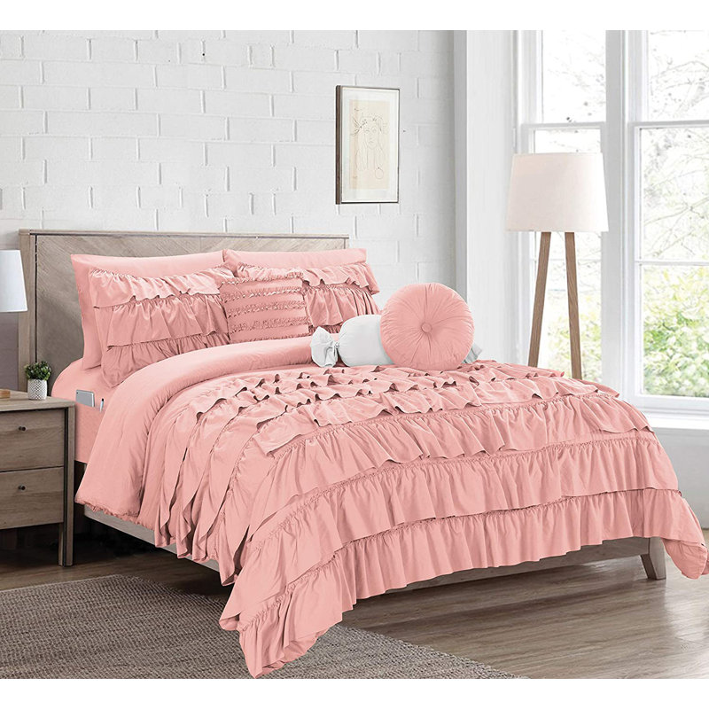 Elegant Comfort Ring Stitch Comforter, King Comforter + 9 Additional Pieces, Dusty