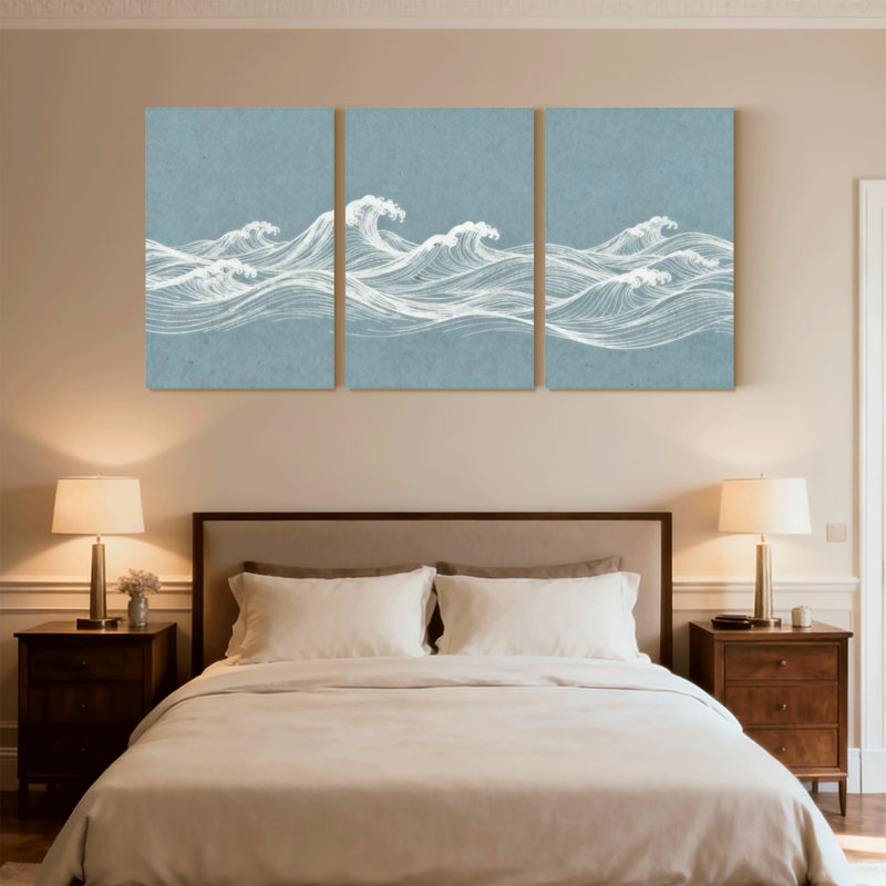 «Nautical & Beach Wave», ensemble de 3 impressions sur toile, H 18 po x l 36 po