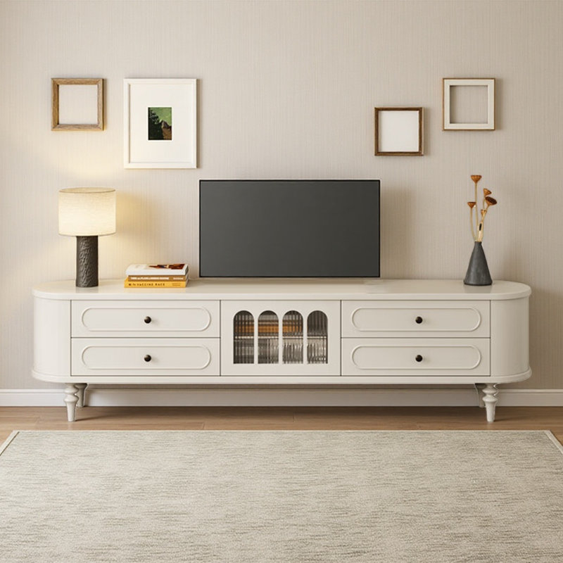 Meuble télé French Light Luxury Design, H 20,87 po x L 78,74 po x l 15,75 po, Blanc cassé