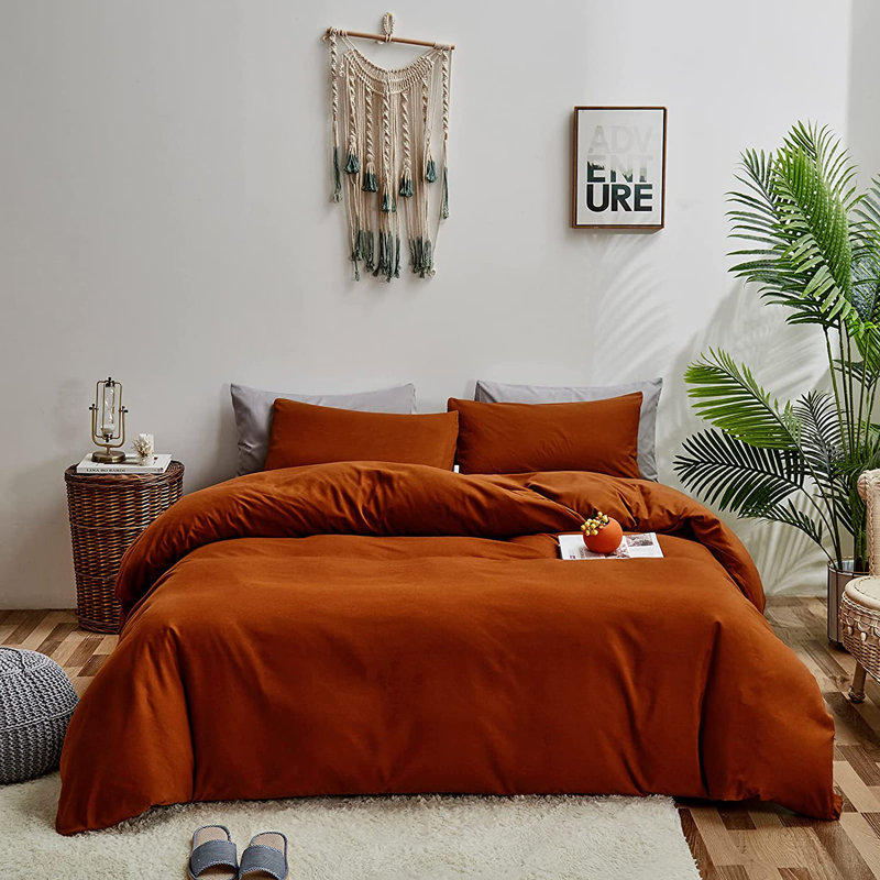 Solid Color Comforter Dark Color 3 PCs Bedding Set Deep Color Bed Comforter Set, Burnt Orange