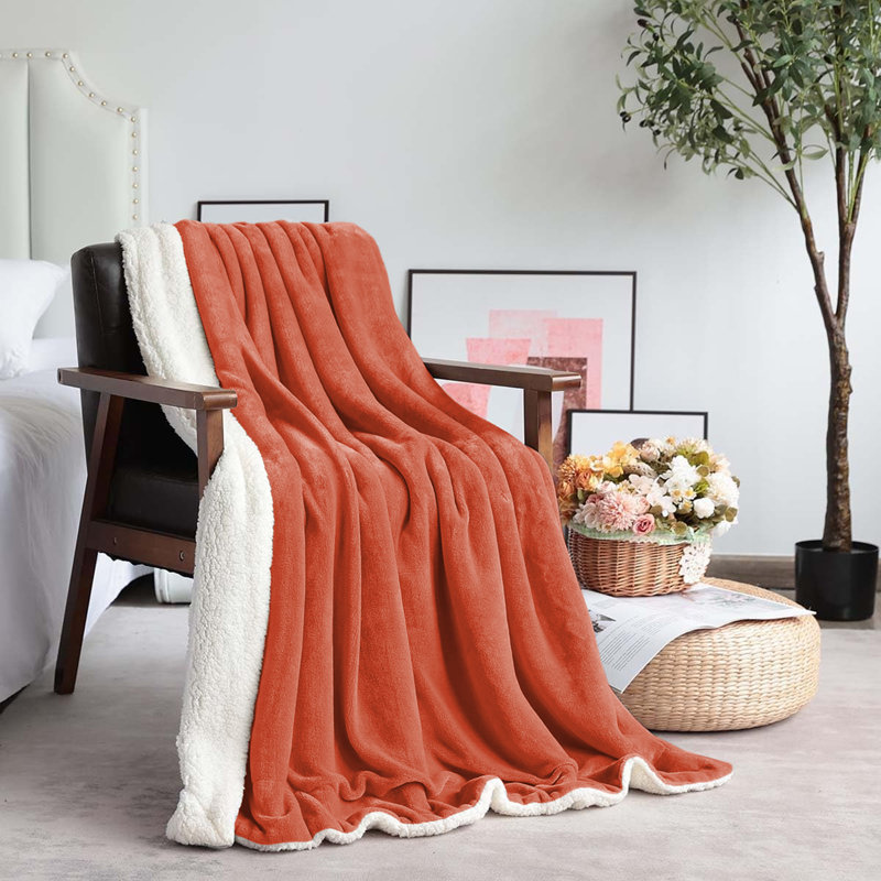 Jeté réversible en molleton Sherpa Plush - Couverture douce et chaude pour lit et canapé, Rouille, Grand (90 x 90)