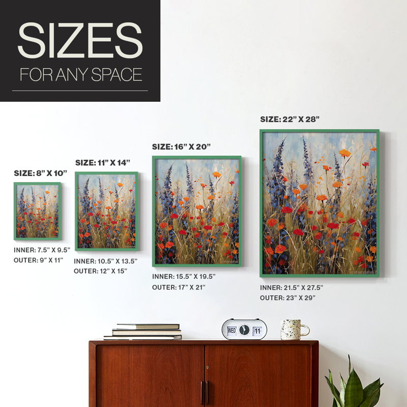 Reproduction encadrée FLORAL Series DCCDXVII - bois massif, H 15 po x l 12 po, Vert