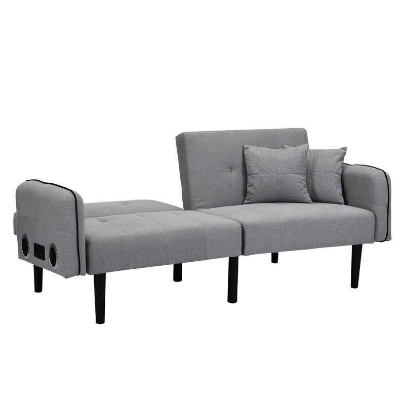 Lit pliant gris avec système stéréo. Multifonctionnel pour toute occasion. Lin loisirs et confort. Divertissement audio sans fil. Facile à ranger et à assembler rapidement. Polyvalent dans divers décors.