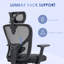 Chaise de bureau d'ordinateur ergonomique à haut dossier avec support lombaire, inclinable, appui-tête réglable, accoudoirs et hauteur pour une assise confortable