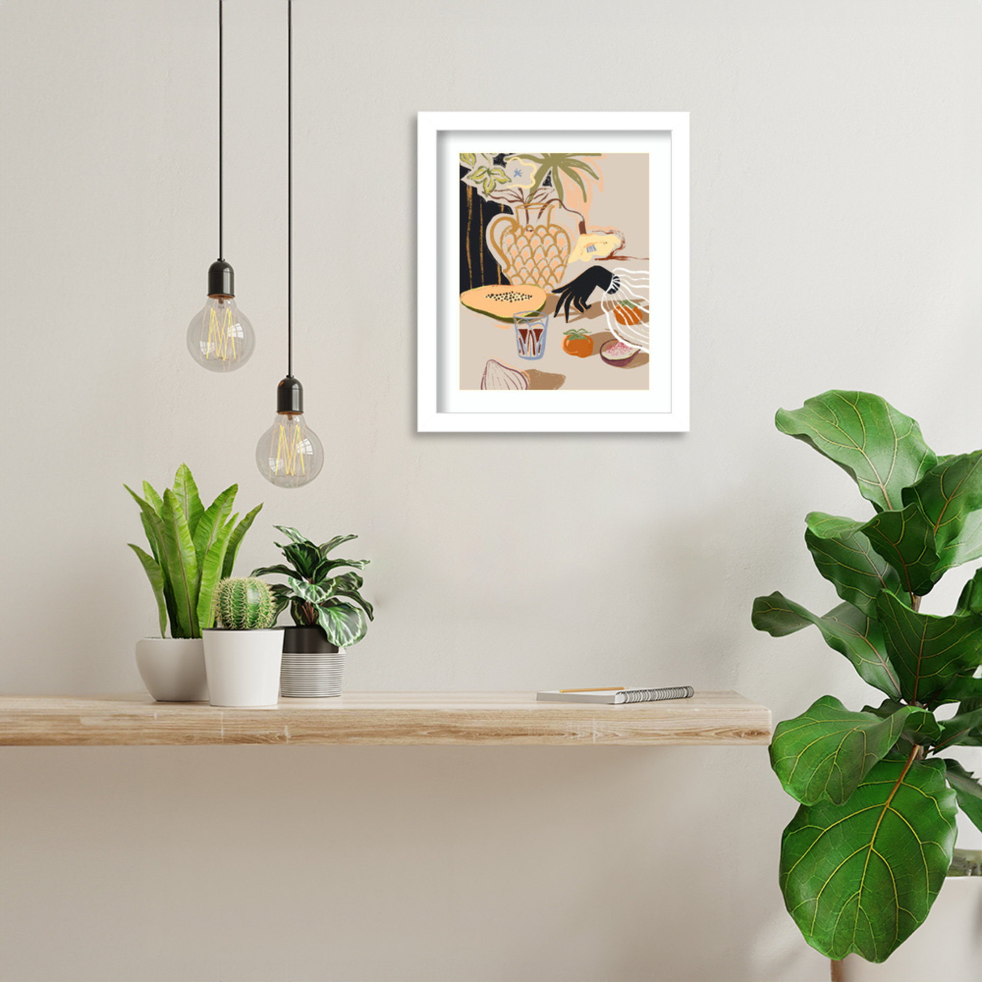 Fruitful Spread by Arty Guava Wood Framed Wall Art Print, 13" H x 11" W, White
