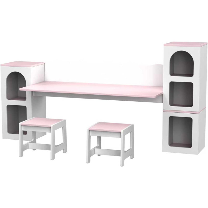 Bureau pour enfants avec rangement, table d'écriture en bois pour petits espaces, Naturel + blanc