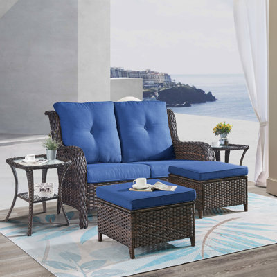 Bonia Wicker 2 - Person Patio Conversation Set with Cushions