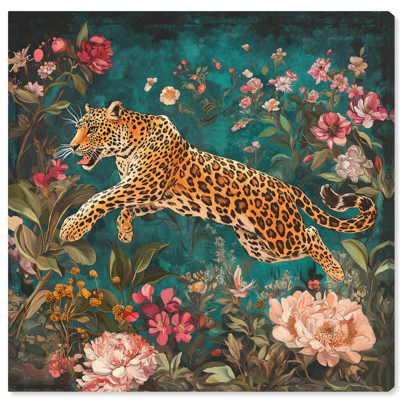 «Tigris in a Floral Haven» par Art Remedy, Toile tendue, H 40 po x l 40 po x P 1,5 po