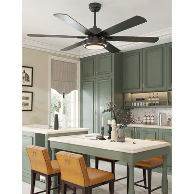 Ceiling Fans With Lights And Remote Control, 62 Inch, 6 Speeds Reversible DC Motor, 3 Color Dimmable Light, Timer, Noiseless, Black, 6 Blades