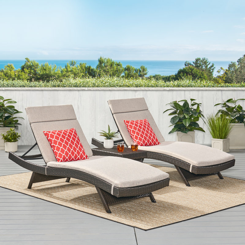 Ensemble de chaises longues inclinables 79,25 po avec coussins et table Brezza, Anthracite, Brun