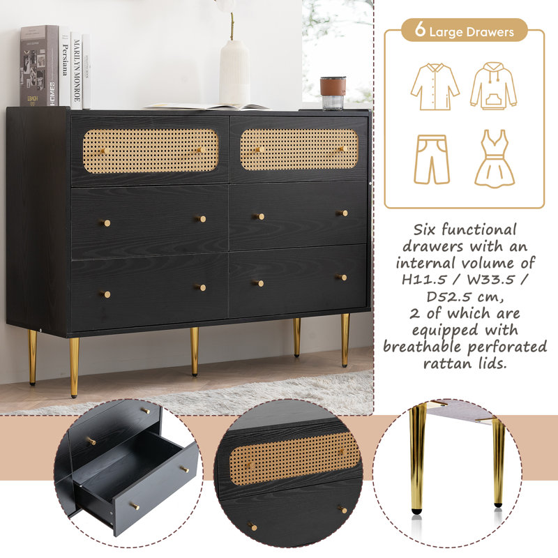 Commode double l 47,24 po à 6 tiroirs Maggese, Noir