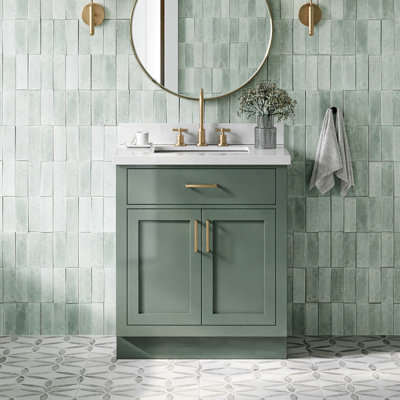 Meuble-lavabo simple 30 po en bois massif avec plateau en quartz 1,5 po Thornaby