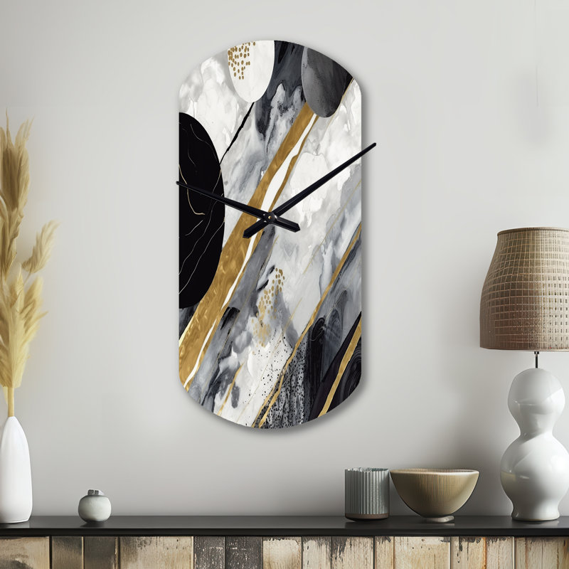 Horloge murale en métal noir or et fusion de marbre I - horloge murale asymétrique moderne, Petit