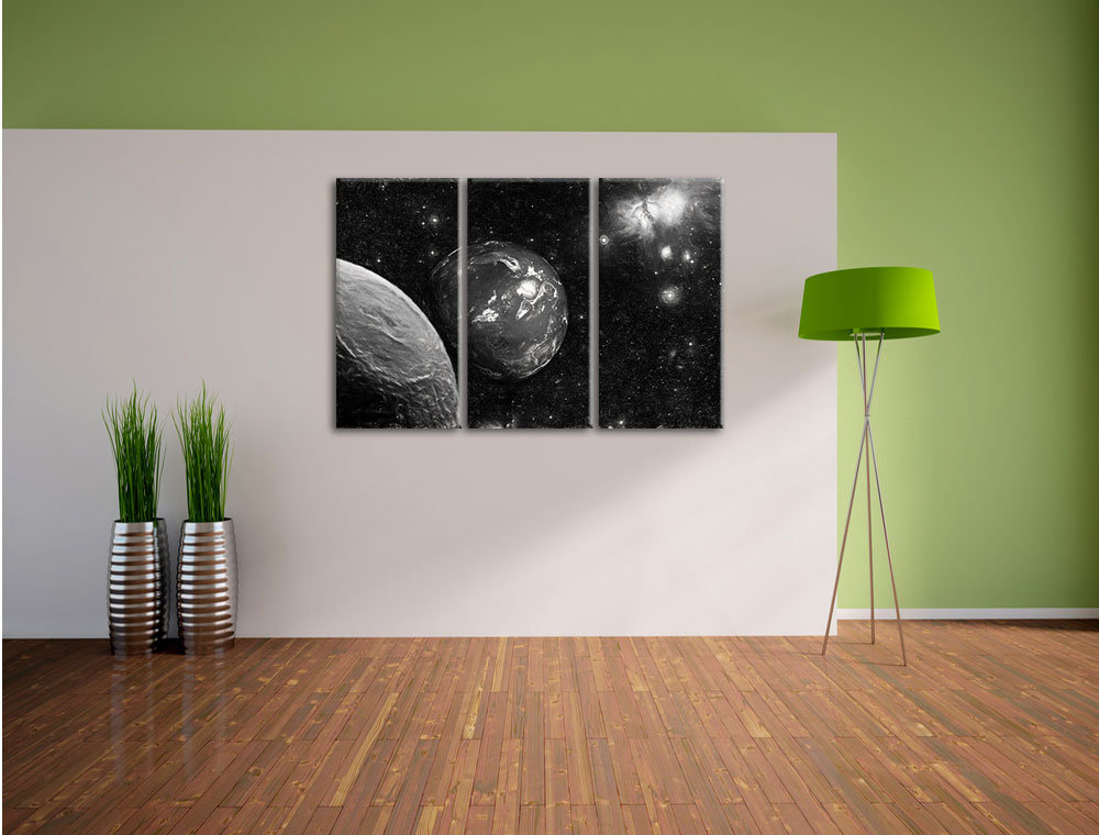 3-tlg. Leinwandbild-Set „Planet Erde im Kosmos“, Kunstdruck