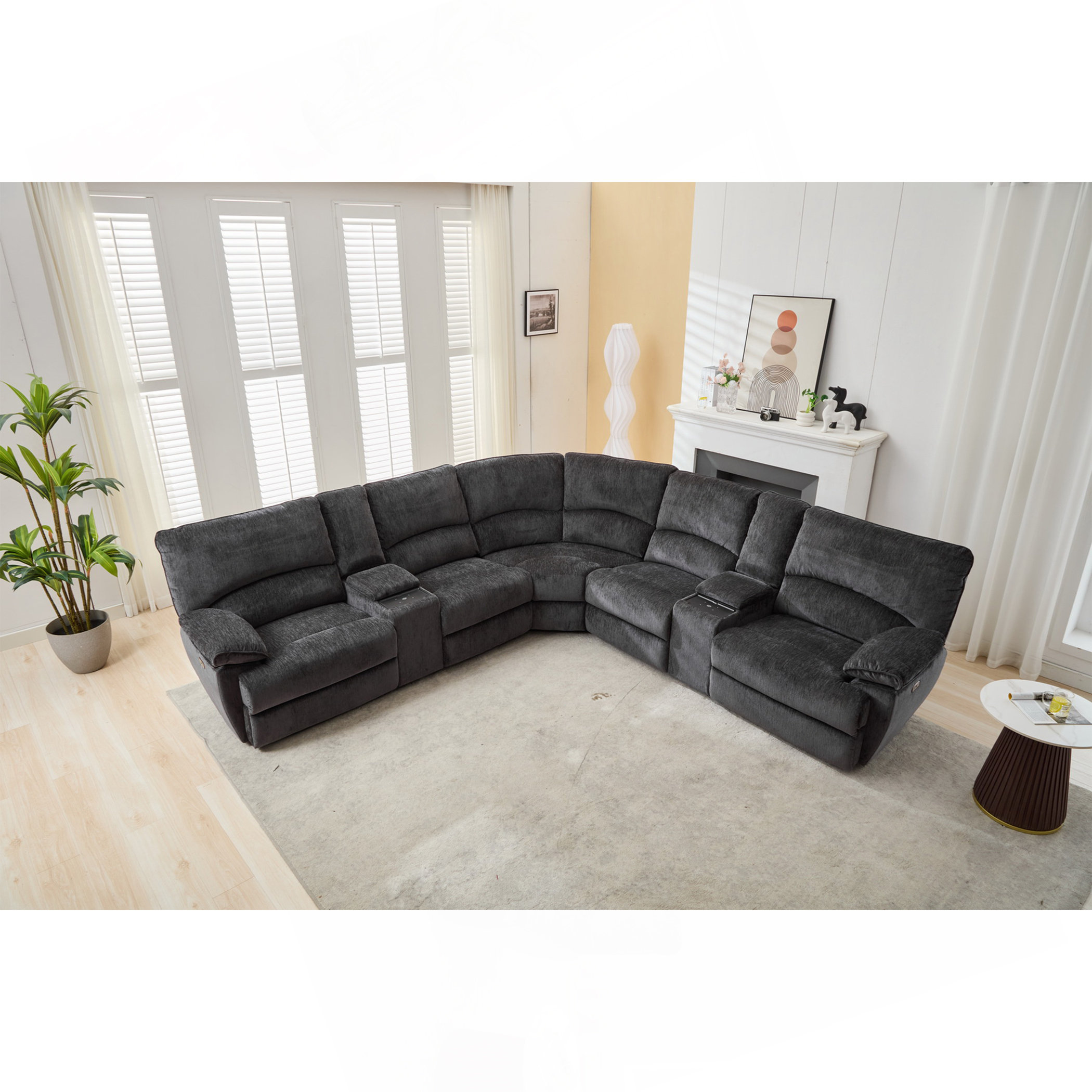 Hokku Designs Power Reclining Sectional Sofa With Wireless Charger GREY ...