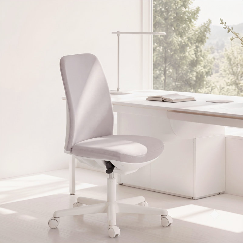 Upholstered Armless Task Chair, Swivel Desk Chair With Wheels, Adjustable Vanity Chair for Make Up, Beige