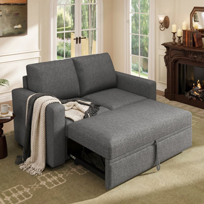 Hoelscher Sleeper Sofa With Pull Out Bed And Chaise Lounge Polyester Dark Gray