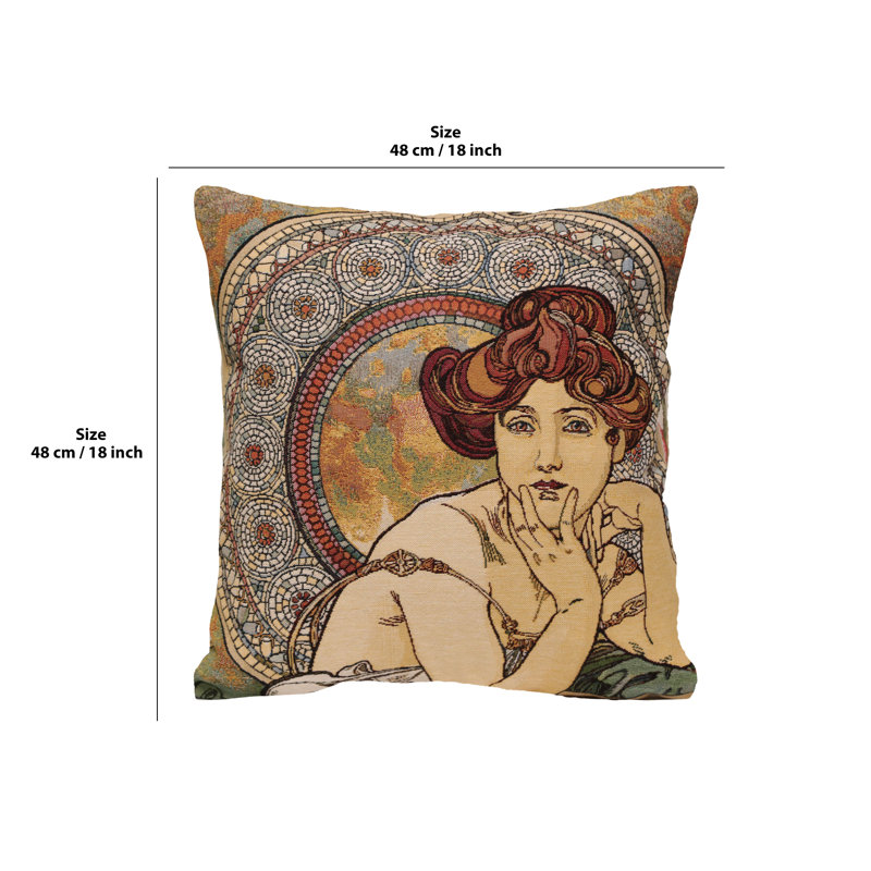 Mucha Topaz I European Cushion Covers, Beige Woman 1