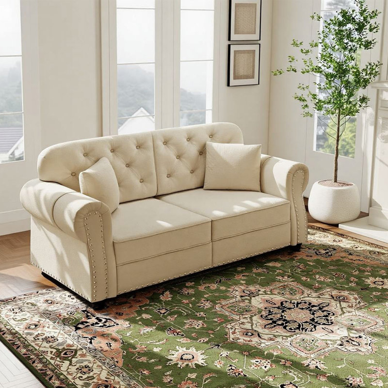 Canapé Chesterfield 63 po en velours, Beige