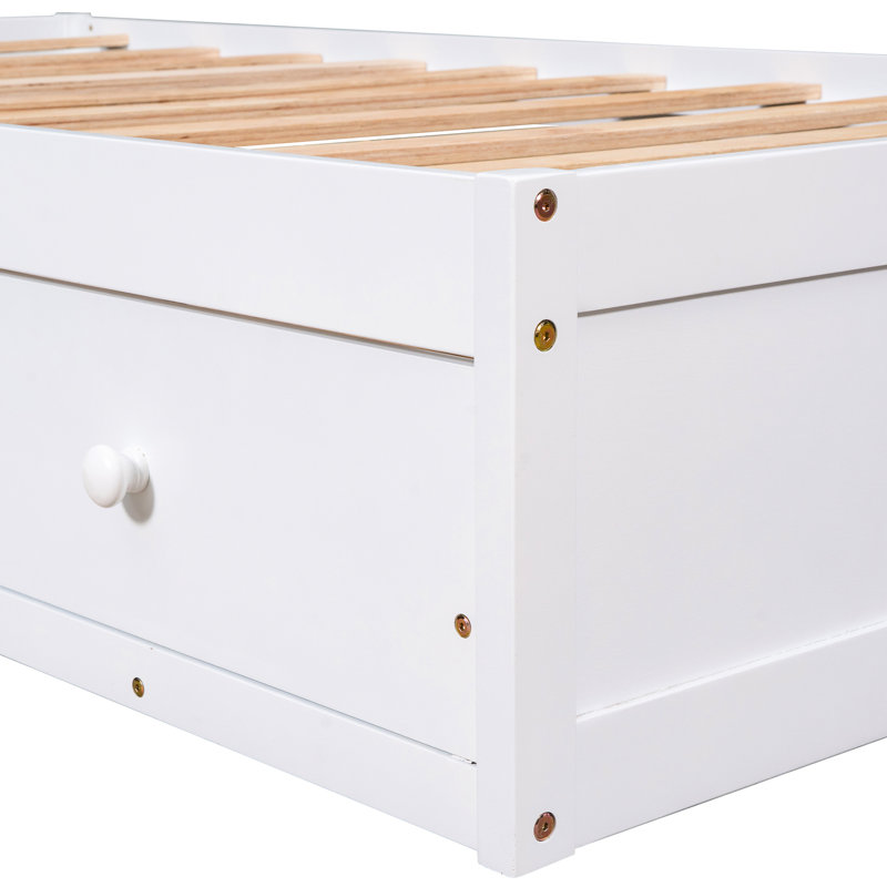 3 lits plateforme simple en bois massif - blanc pour un espace de vie confortable avec 3 tiroirs et une chambre douillette