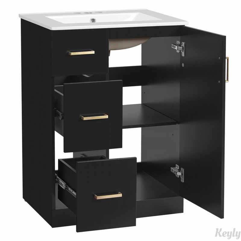 Meuble-lavabo moderne de 24 pouces avec lavabo, armoire de rangement compacte, tiroirs et porte à fermeture en douceur, lavabo encastré