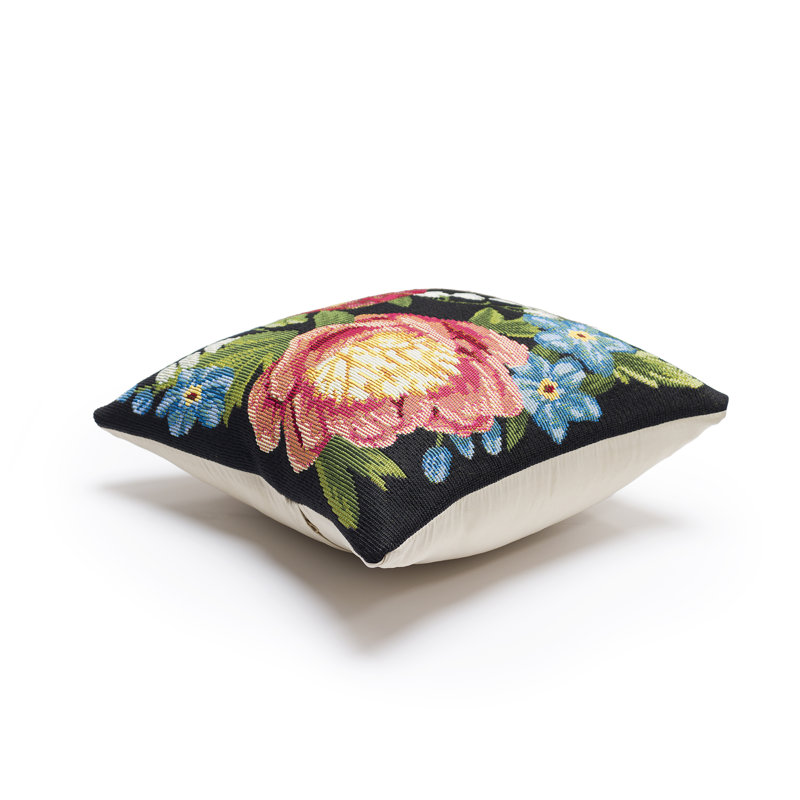Marina Secret Garden Indoor/Outdoor Floral Pillow Cover & Insert, Black, Square 18"